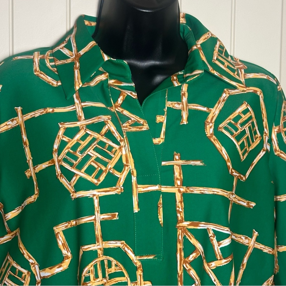 Jude Connally Hadley Bamboo Lattice Print Knit Point Collar Cuff Sleeve S NWOT - Picture 5 of 14